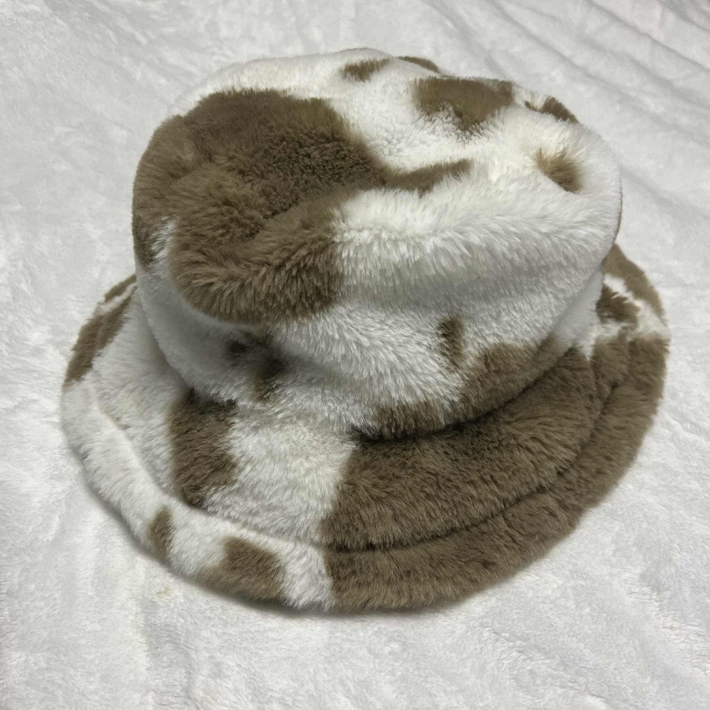 Fuzzy Brown Cow Print Bucket Hat